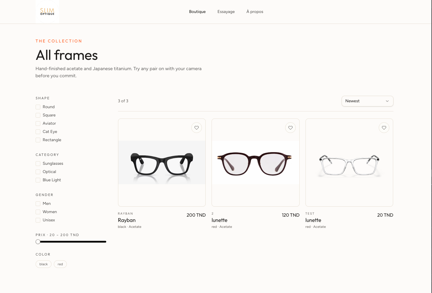 Slim Optique 3D eyewear virtual try-on store